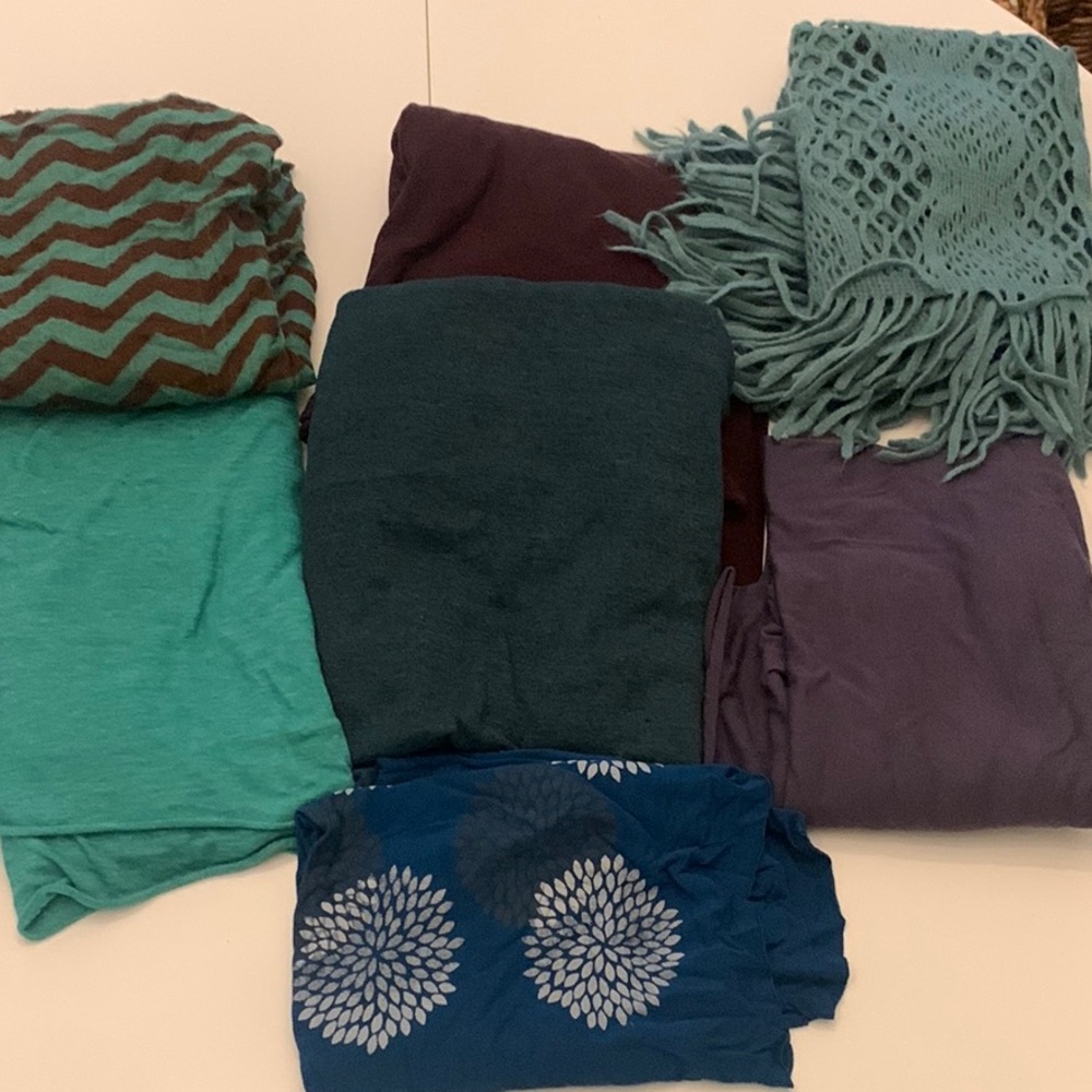 Lot of 7 Colorful Vintage Infinity Scarf Collection, American apparel, etc...